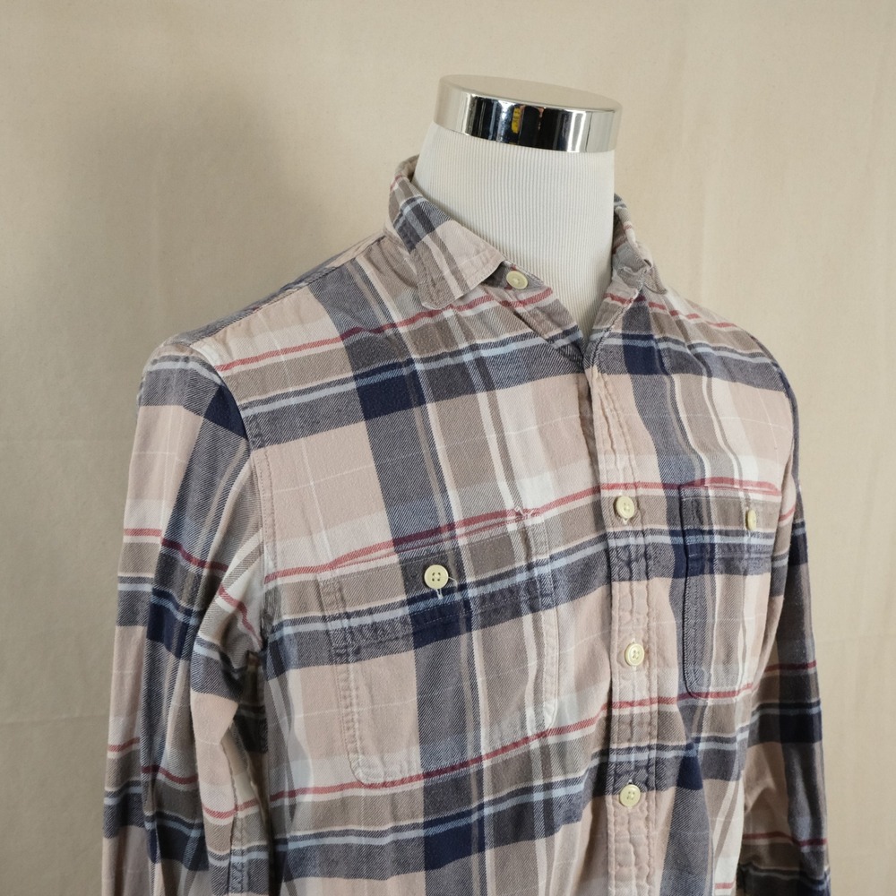 J.Crew Mercantile Medium Flannel Shirt Beige Plaid Cotton Casual Mens